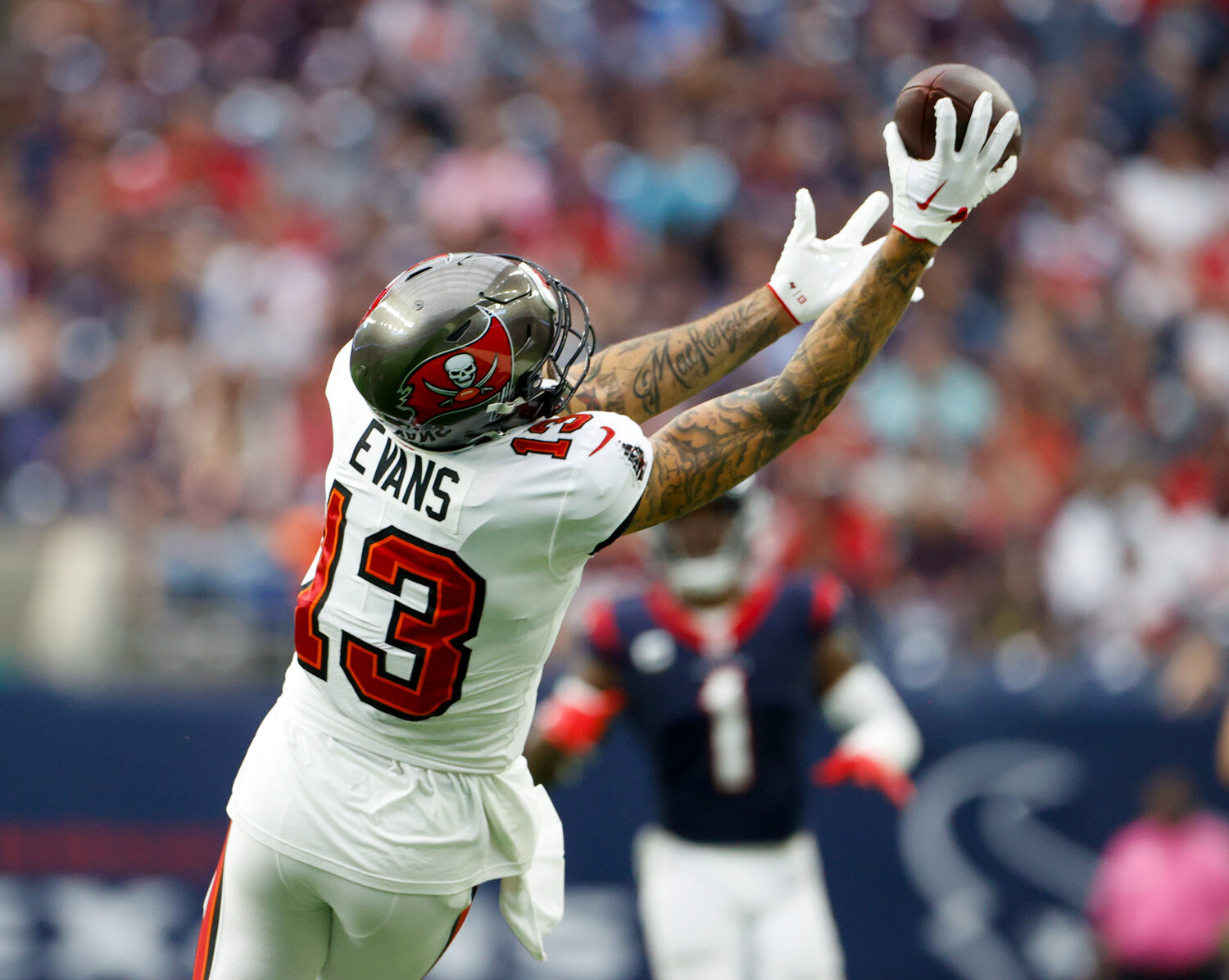 Buccaneers wide receiver Mike Evans (13) makes a catch during an NFL game between the Houston Texans and the Tampa Bay Buccaneers on November 5, 2023 in Houston.