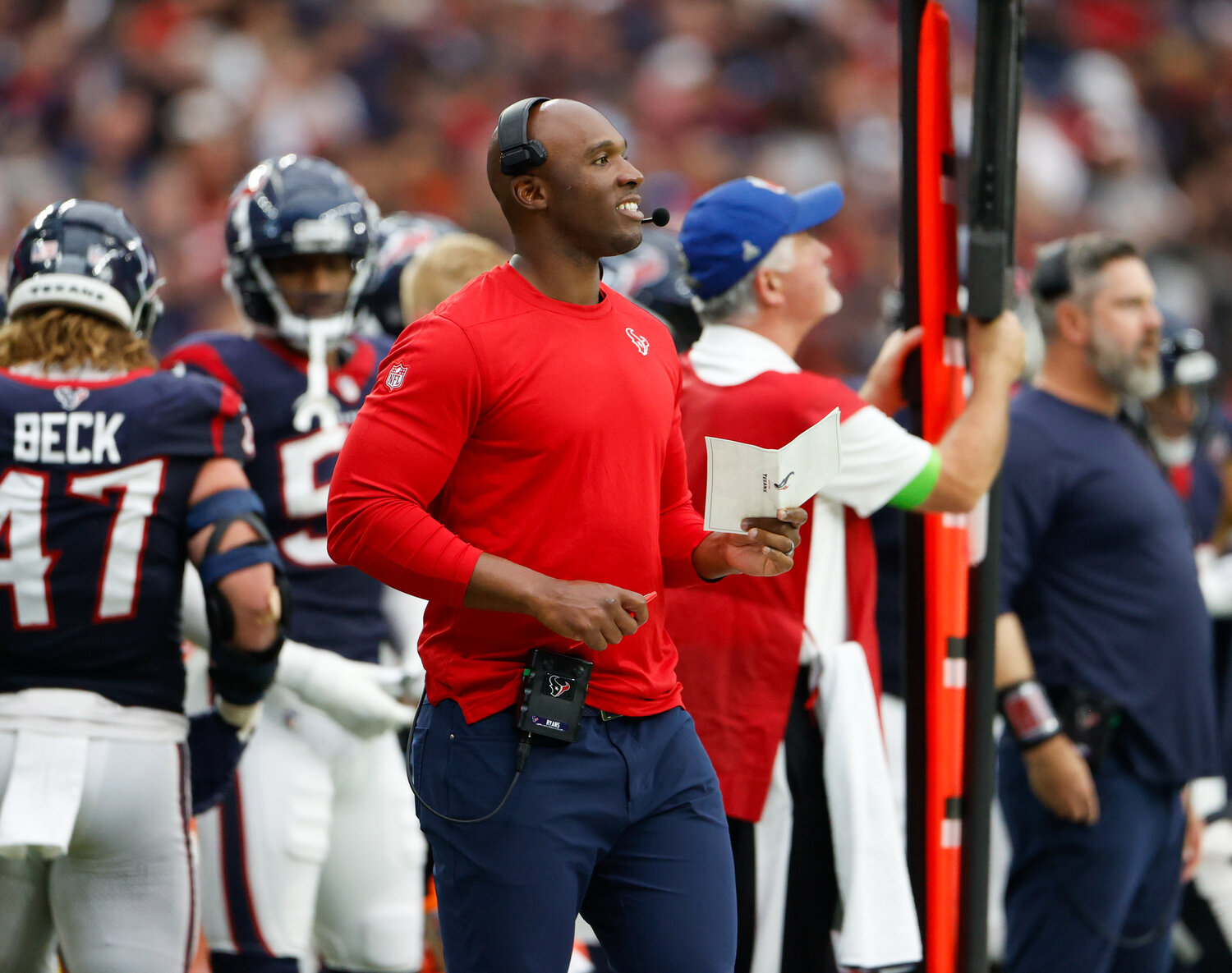 Texans head coach DeMeco Ryans during an NFL game between the Houston Texans and the Tampa Bay Buccaneers on November 5, 2023 in Houston.