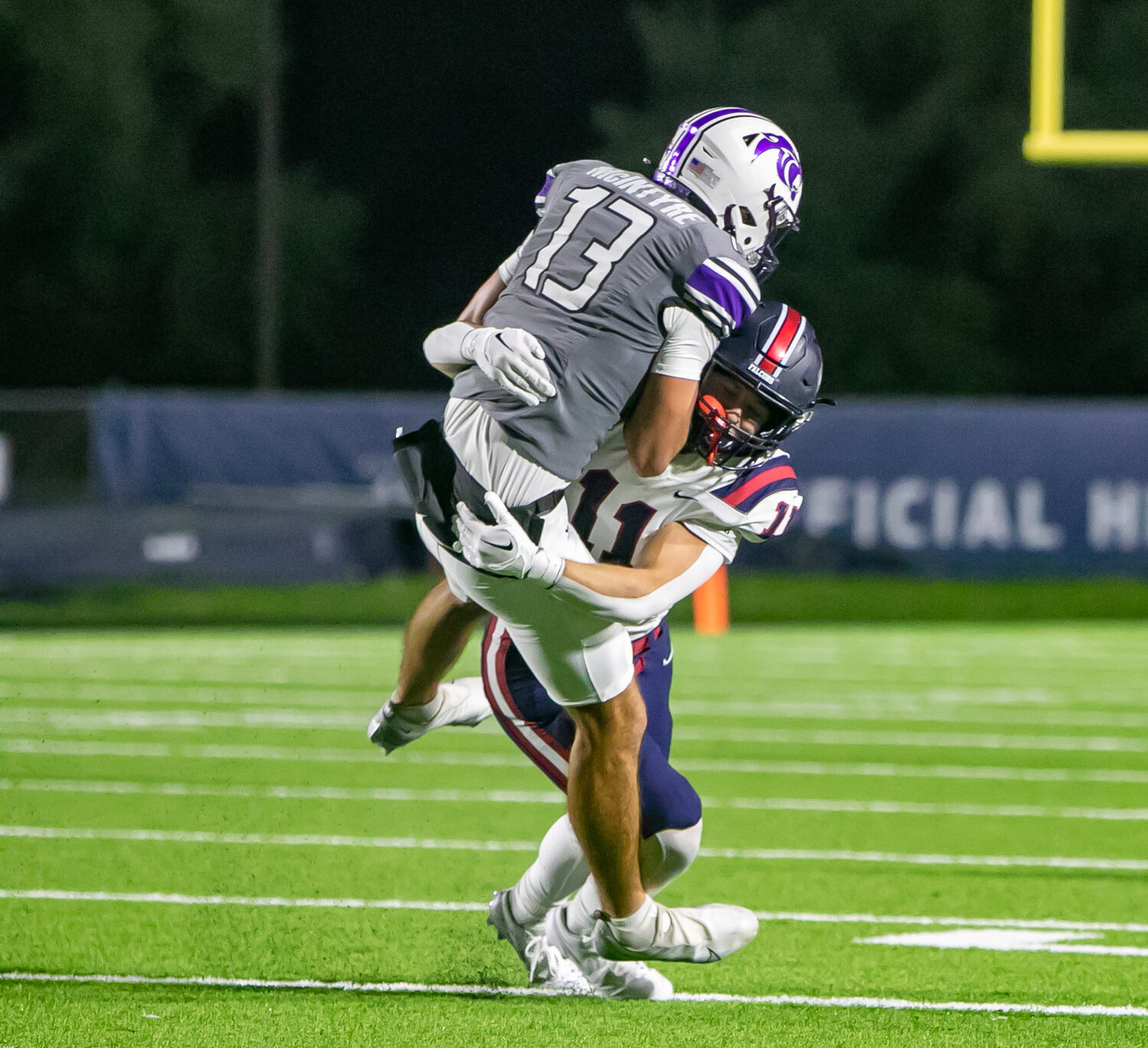 Hunter Boudreaux makes a tackle during Friday's game between Tompkins and Ridge Point at Hall Stadium.