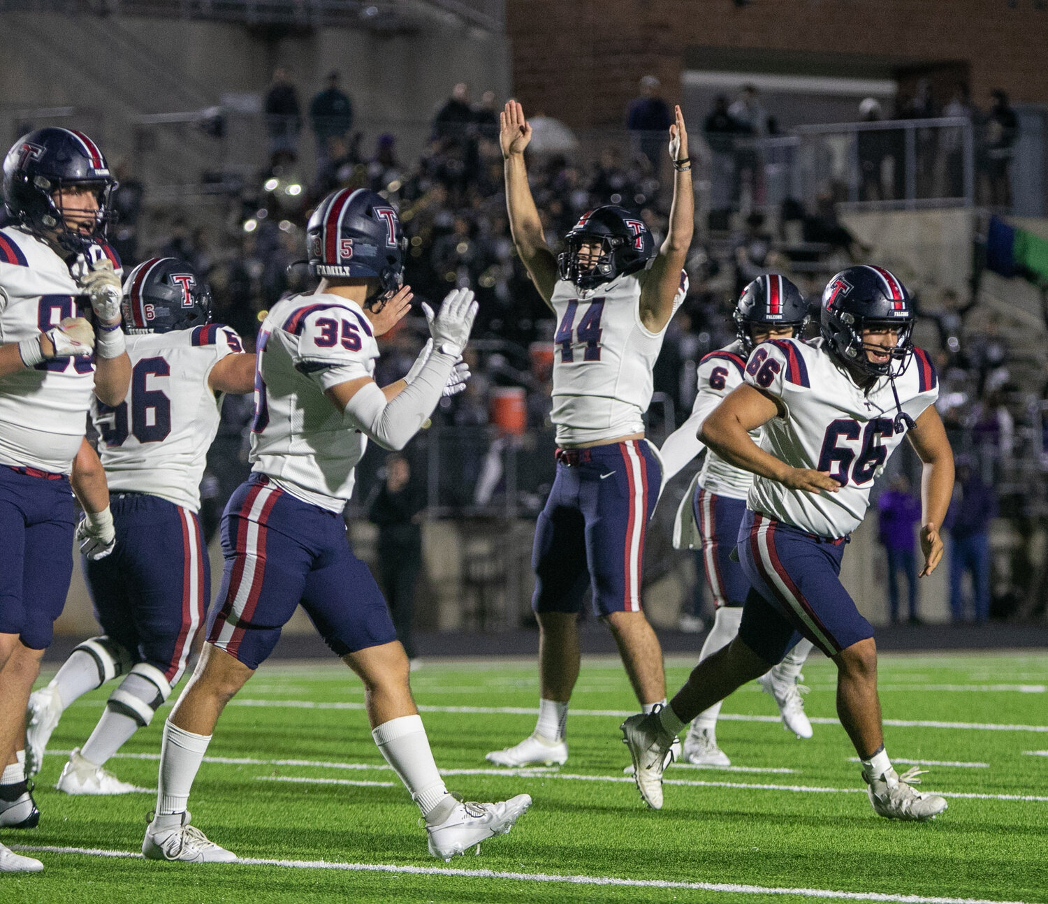 William Duncan celebrates after kicking a 41-yard field goal during Friday's game between Tompkins and Ridge Point at Hall Stadium.