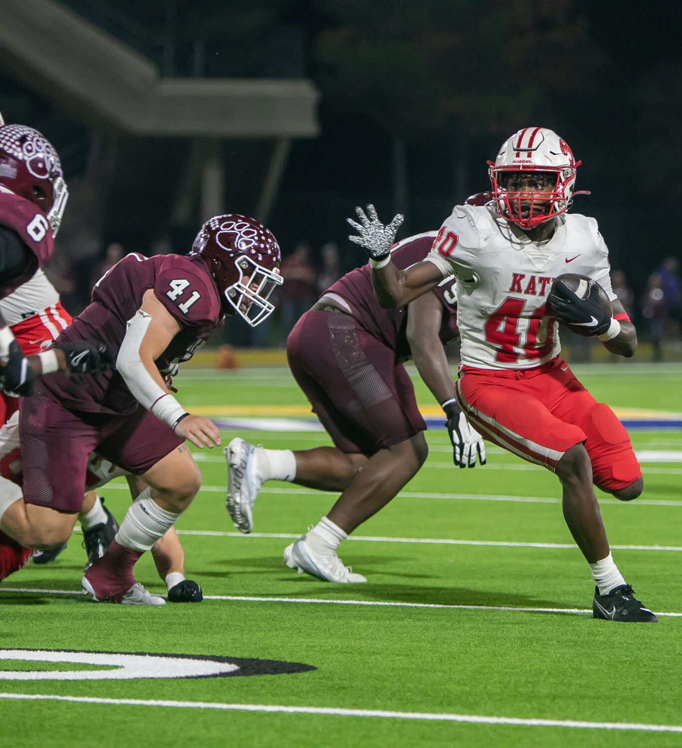 Tremayne Hill cuts upfield during Friday's area round game between Katy and Cy-Fair at the Berry Center in Cypress.