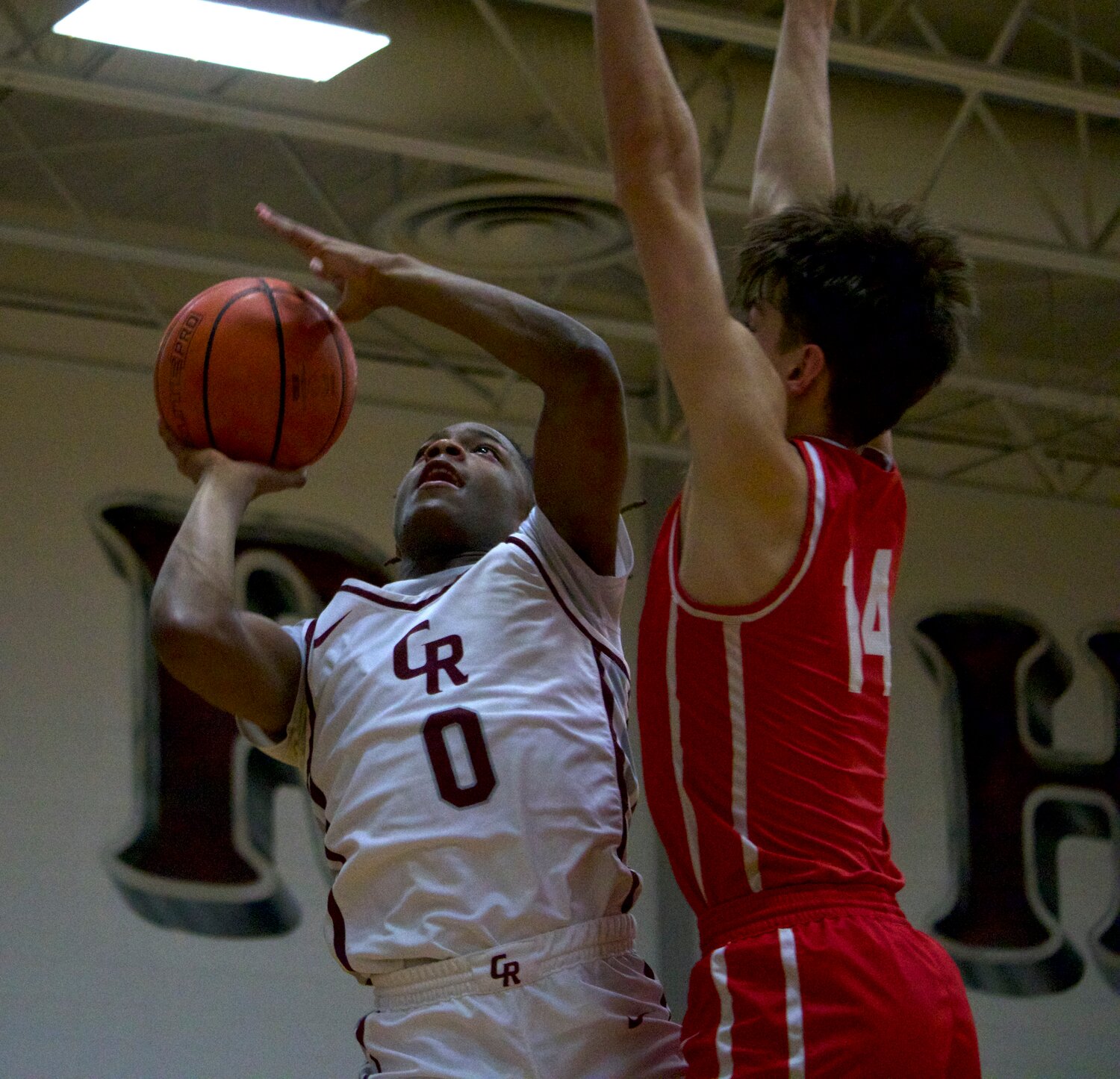 Prince Jones-Bynum shoots a layup during Wednesday’s game between Katy and Cinco Ranch at the Cinco Ranch gym.